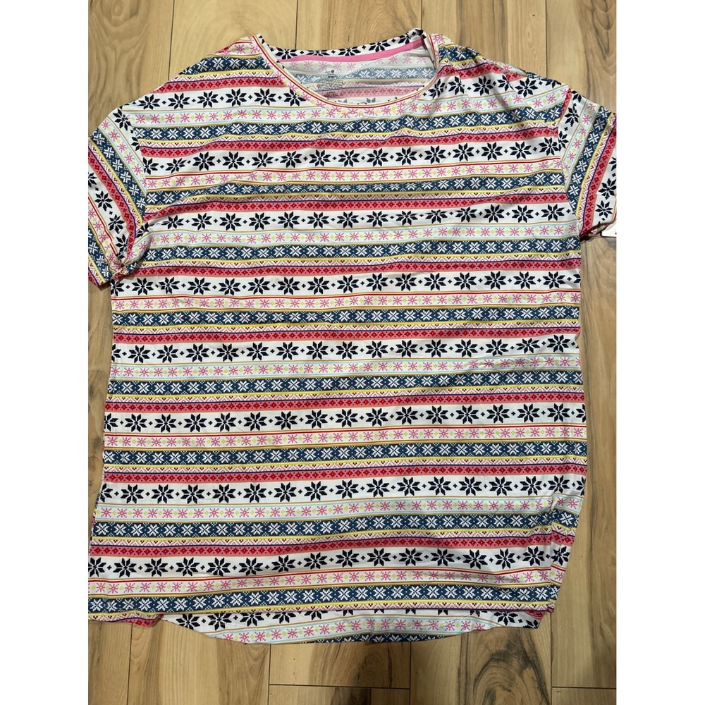 Sweet & Merry Women's 3X Fair Isle Holiday Print Short Sleeve T-Shirt Top‎